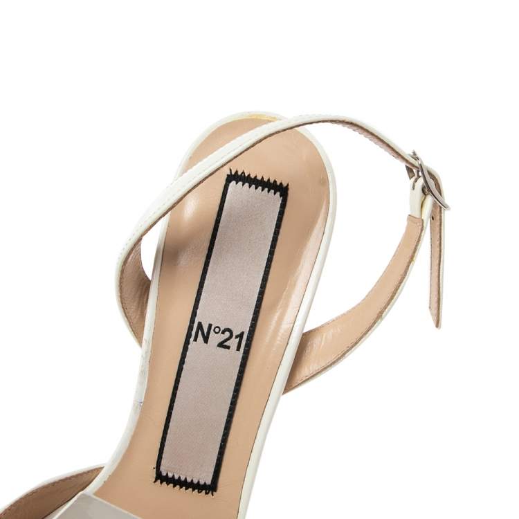 Pre Owned N21 Cream Patent Leather Knotted Toe Slingback  Sandals Size 38