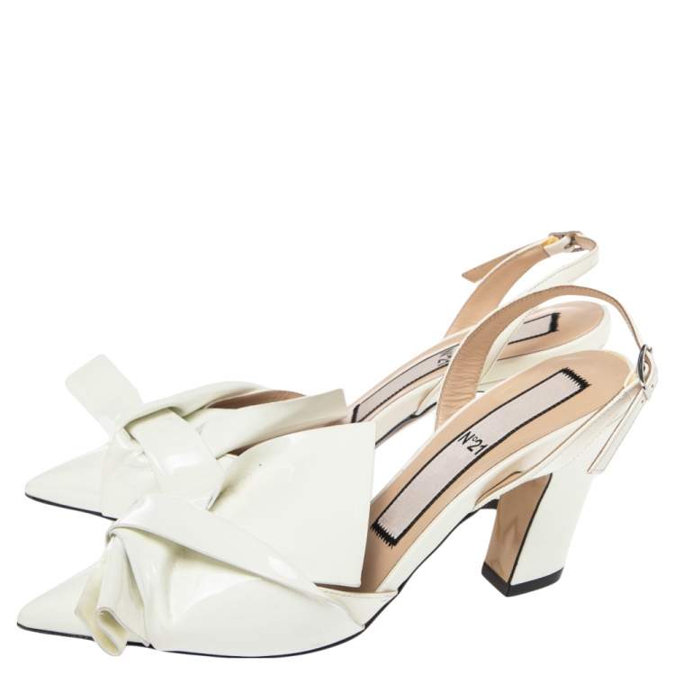 Pre Owned N21 Cream Patent Leather Knotted Toe Slingback  Sandals Size 38