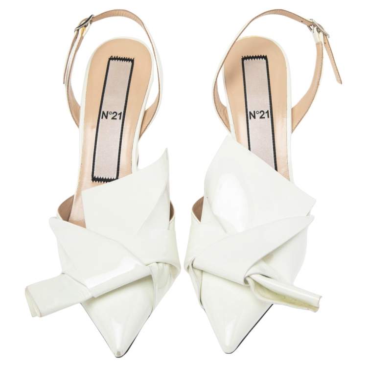 Pre Owned N21 Cream Patent Leather Knotted Toe Slingback  Sandals Size 38