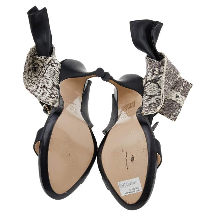 Pre Owned N21 Black Python And Leather Ankle Strap Sandals Size 37.5