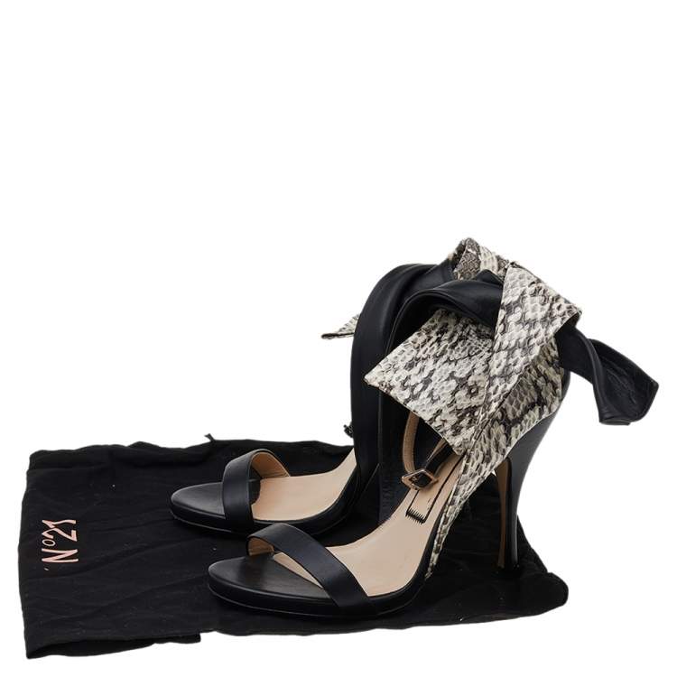Pre Owned N21 Black Python And Leather Ankle Strap Sandals Size 37.5