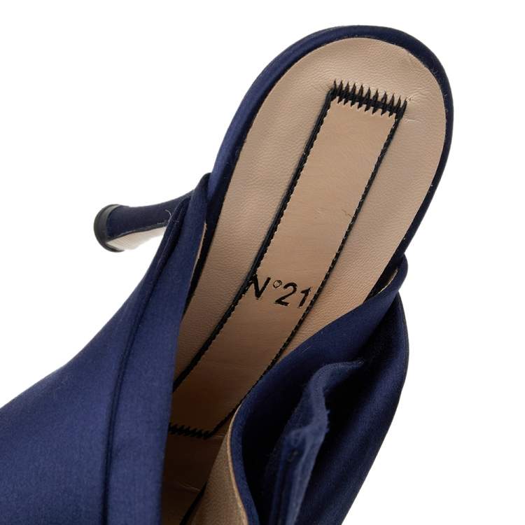 Pre Owned N21 Navy Blue Satin Slide Sandals Size 39