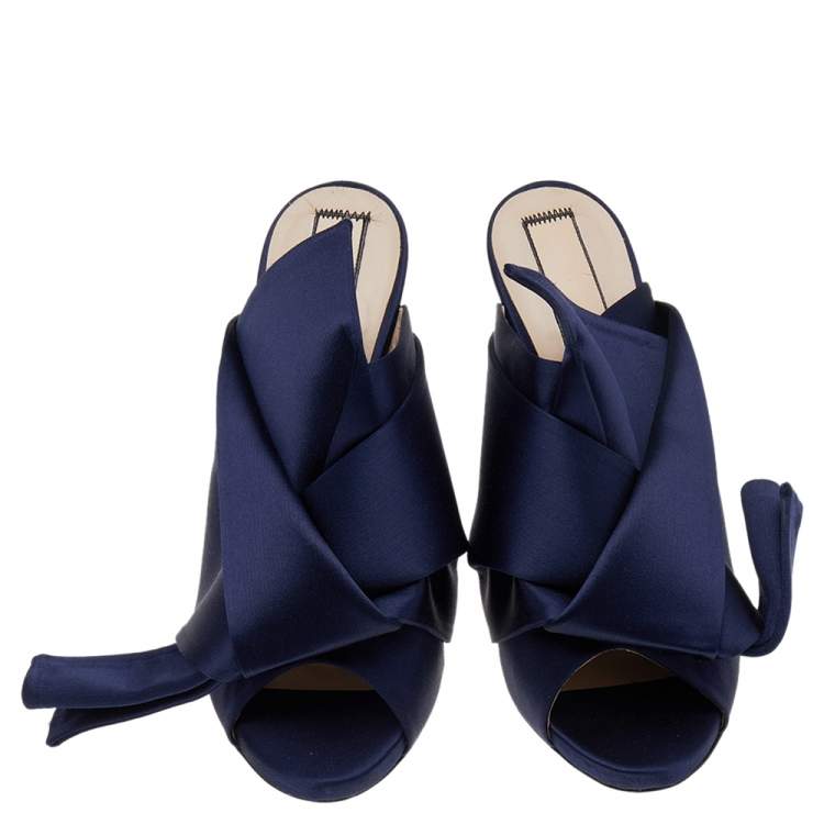 Pre Owned N21 Navy Blue Satin Slide Sandals Size 39
