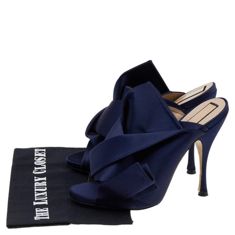 Pre Owned N21 Navy Blue Satin Slide Sandals Size 39