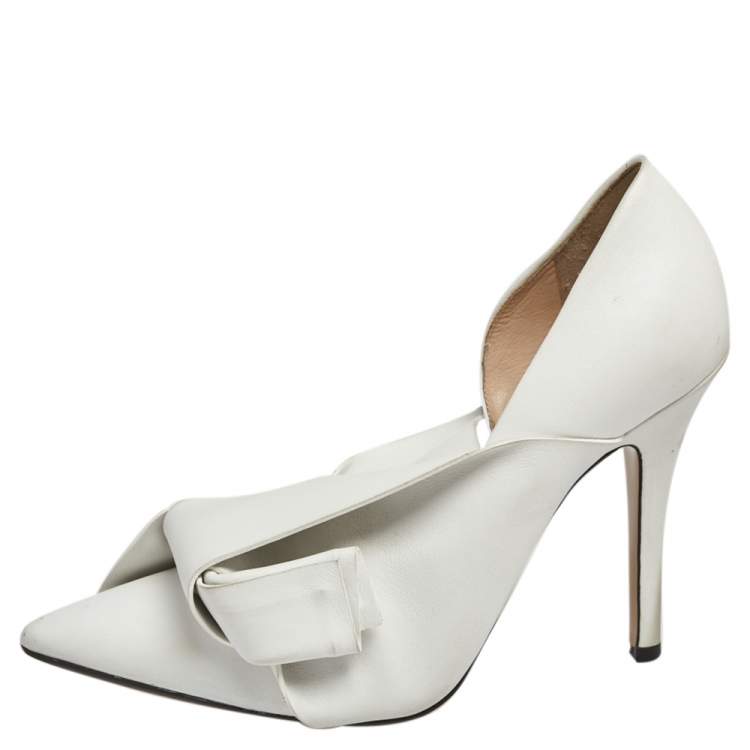 Pre Owned Nº21 White Leather Knot Pointed Toe Pumps Size 37