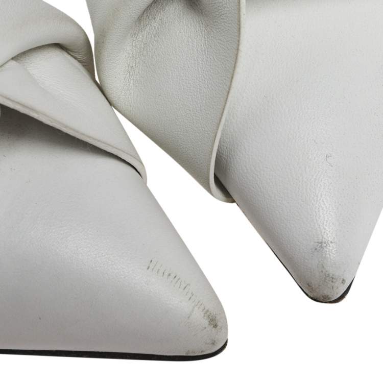 Pre Owned Nº21 White Leather Knot Pointed Toe Pumps Size 37