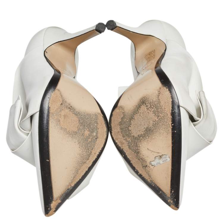 Pre Owned Nº21 White Leather Knot Pointed Toe Pumps Size 37