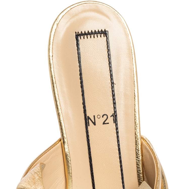 Pre Owned N°21 Metallic Gold/Silver Leather Raso Knot Flats Size 37