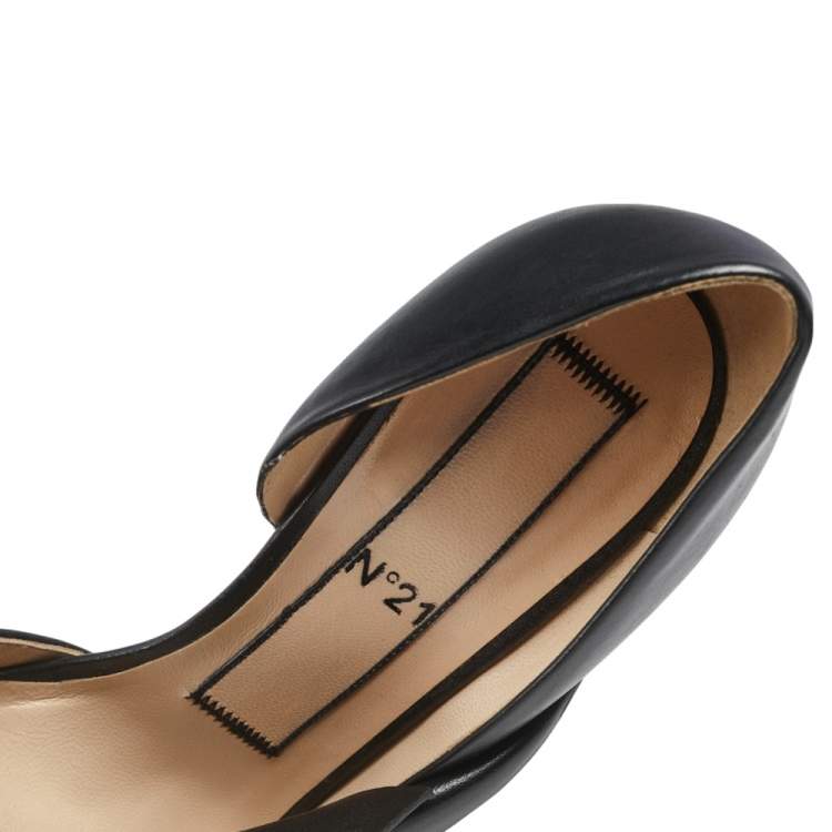 Pre Owned Nº21 Black Leather Knot Pointed Toe Pumps Size 37.5