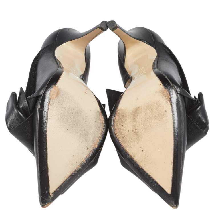 Pre Owned Nº21 Black Leather Knot Pointed Toe Pumps Size 37.5