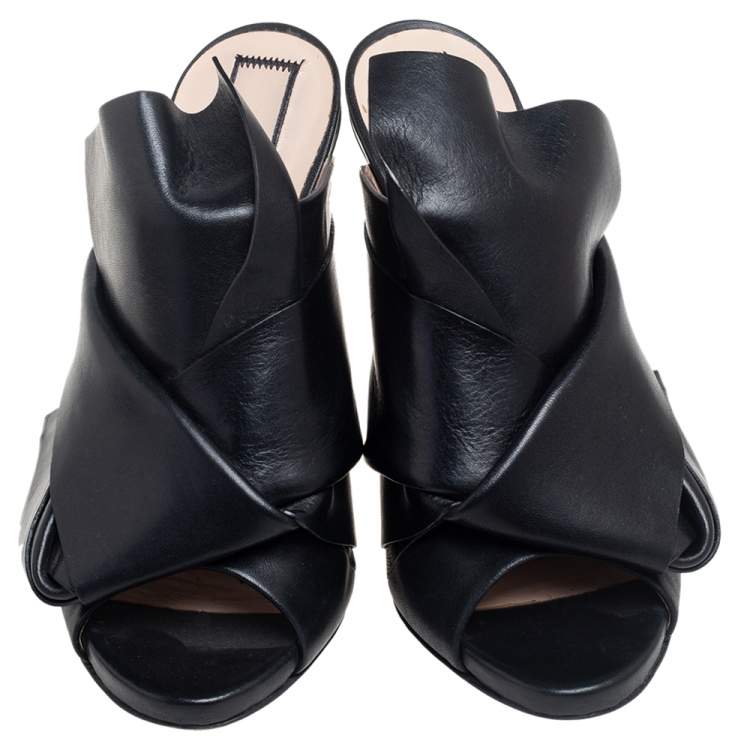 Pre Owned N°21 Burgundy Black Leather Ronny Pleated Mules Size 37