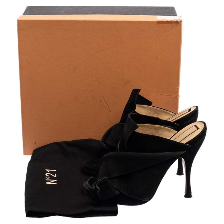 Pre Owned Nº21 Black Suede Raso Knot Peep Toe Mules Size 39