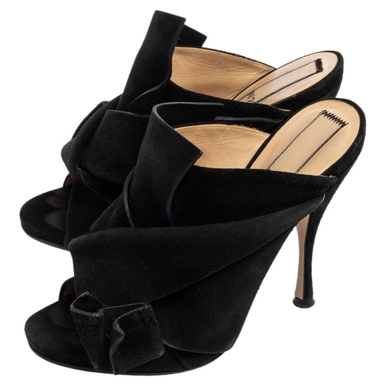 Pre Owned Nº21 Black Suede Raso Knot Peep Toe Mules Size 39