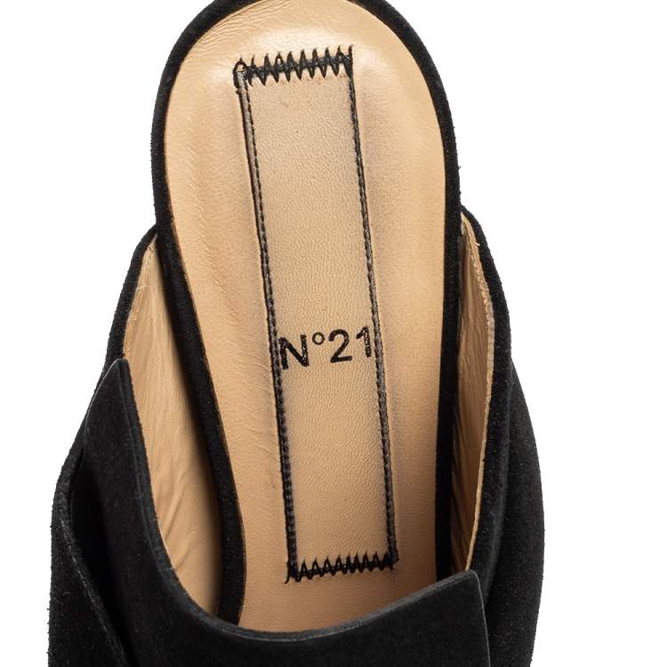 Pre Owned Nº21 Black Suede Raso Knot Peep Toe Mules Size 39