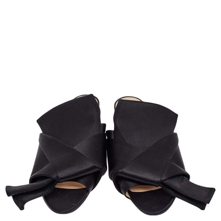 Pre Owned Nº21 Black Satin Knot Flat Mules Size 40.5