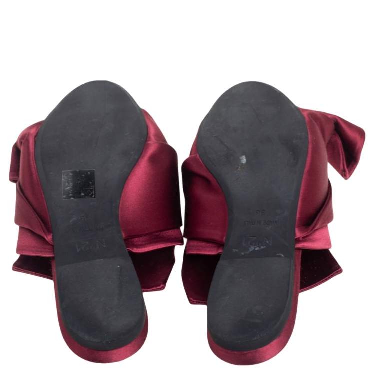 Pre Owned Nº21 Burgundy Satin Knot Flat Slides Size 36
