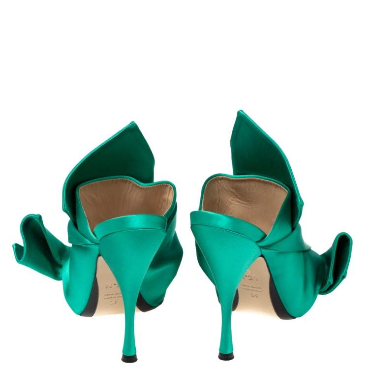 Pre Owned  Nº21 Green Satin Raso Knot Peep Toe Mules Size 39