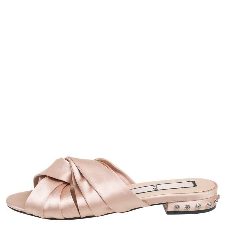 Pre Owned  Nº21 Beige Satin Knot Studded Heel Slide Sandals Size 40