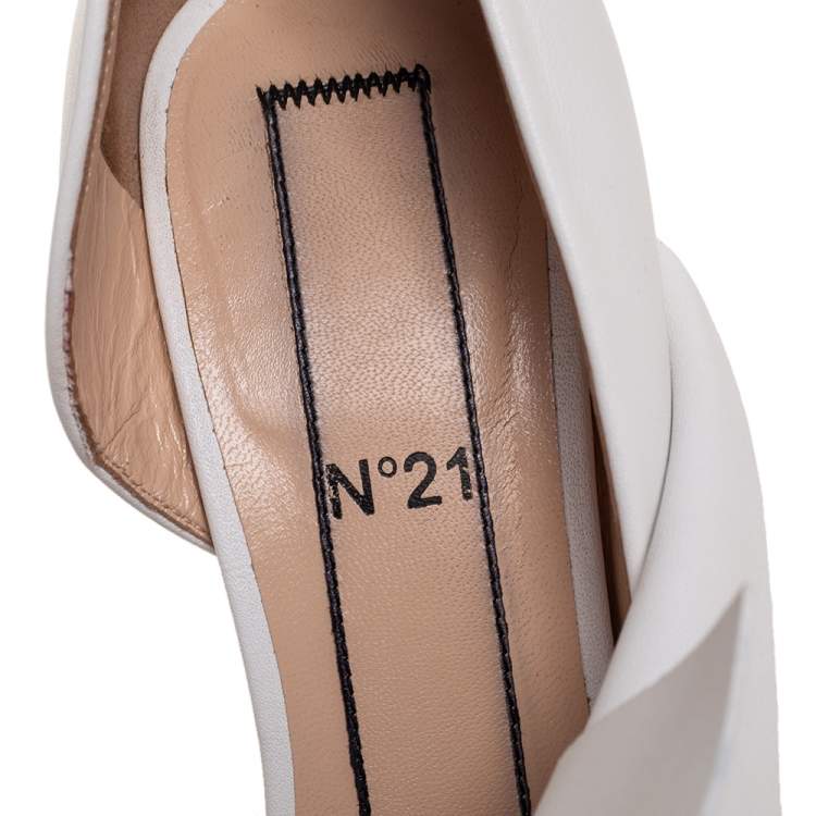 Pre Owned N°21 White Leather Abstract Bow Pointed-Toe Pumps Size 38