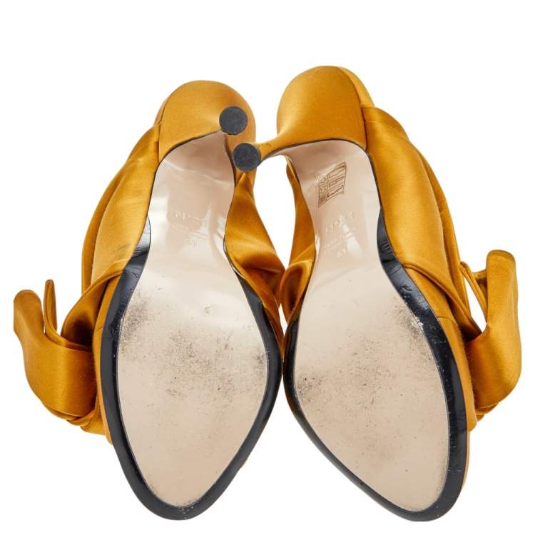 Pre Owned N°21 Mustard Satin Ronny Pleated Mules Size 41