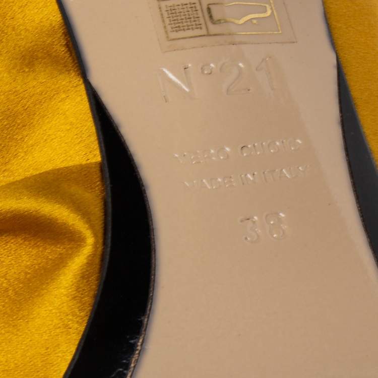 Pre Owned N°21 Mustard Satin Ronny Pleated Slide Sandals Size 38