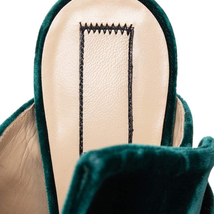 Pre Owned N21 Dark Green Velvet Knot Mules Size 38