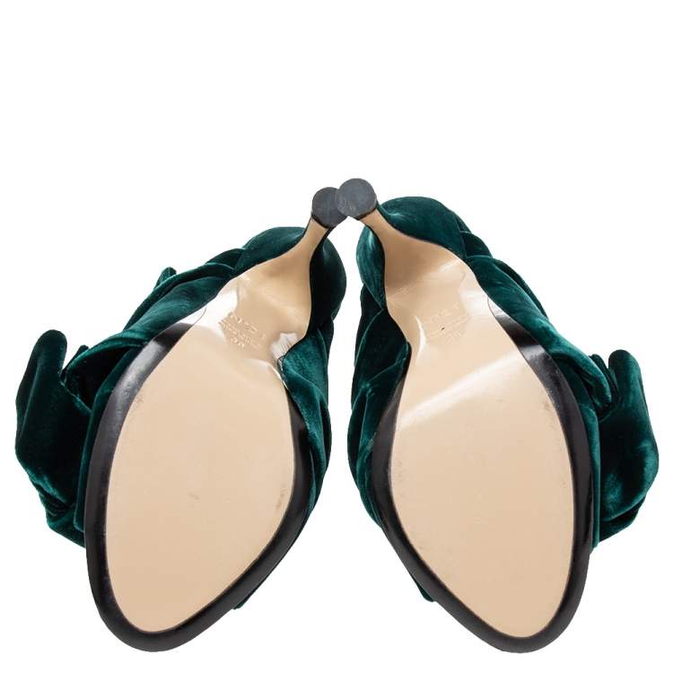 Pre Owned N21 Dark Green Velvet Knot Mules Size 38