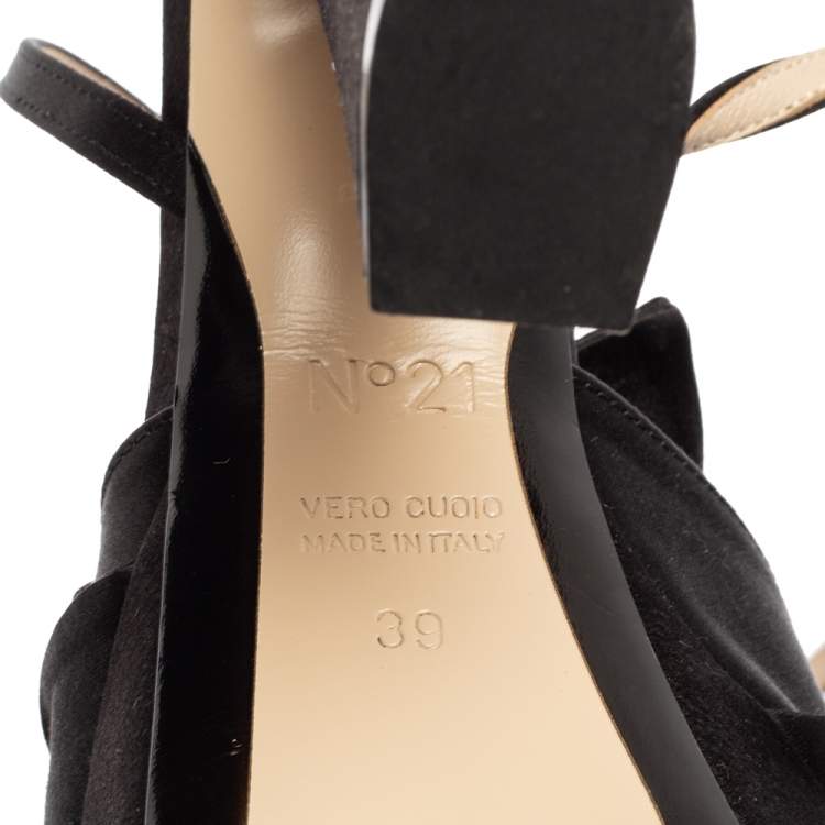 Pre Owned N21 Black Satin Knot Ankle Strap Platform Sandals Size 39