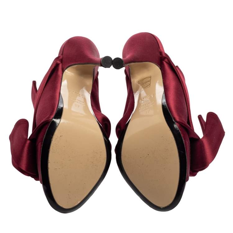 Pre Owned N°21 Burgundy Satin Ronny Pleated Slide Sandals Size 37 