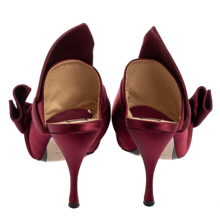 Pre Owned N°21 Burgundy Satin Ronny Pleated Slide Sandals Size 37 