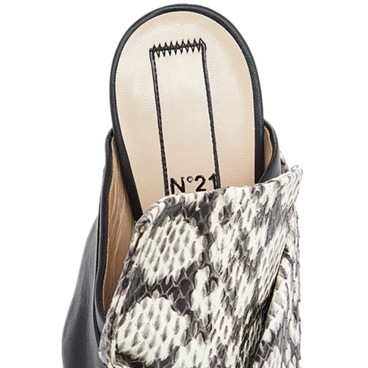 Pre Owned N21 Black/Beige Python Leather Knot Mule Sandals Size 40