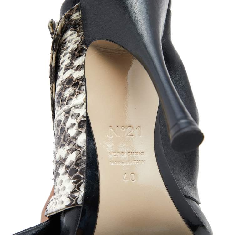 Pre Owned N21 Black/Beige Python Leather Knot Mule Sandals Size 40