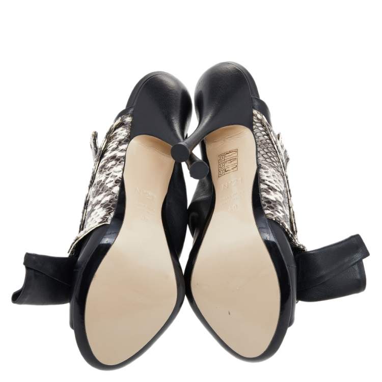 Pre Owned N21 Black/Beige Python Leather Knot Mule Sandals Size 40