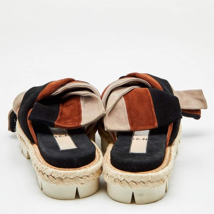 مملوكة مسبقًا Nº21 Multicolor Suede Open Toe Flat Slides Size 37