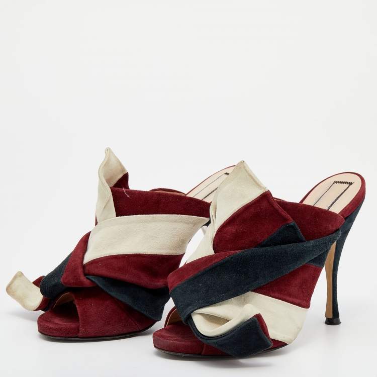 مملوكة مسبقًا N21 Multicolor Suede Ronny Pleated Mules Size 39