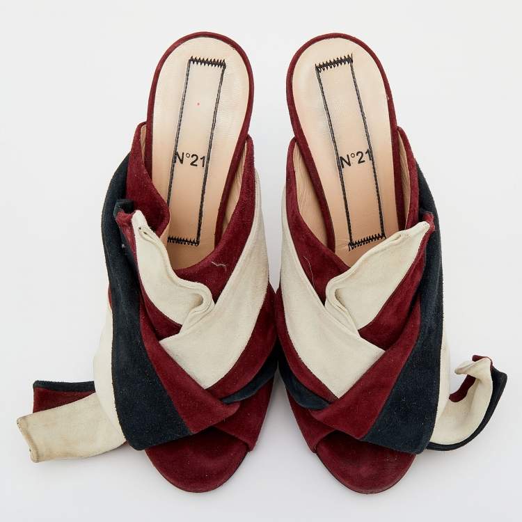 مملوكة مسبقًا N21 Multicolor Suede Ronny Pleated Mules Size 39