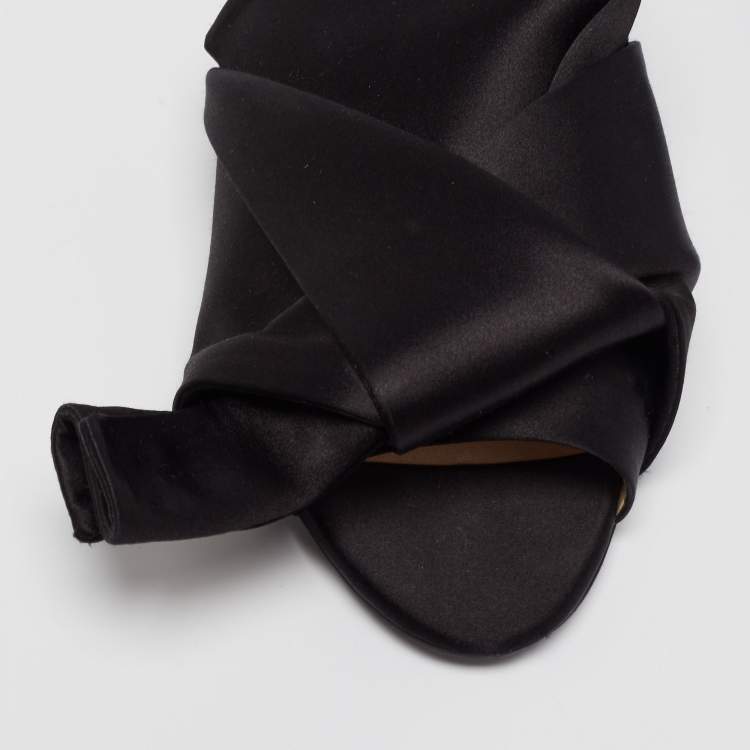 Pre Owned N21 Black Satin Knot Flat Mules Size 38