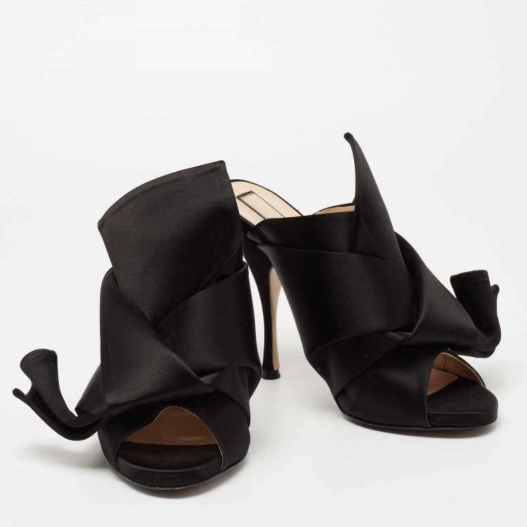Pre Owned N°21 Black Satin Ronny Pleated Mules Size 37