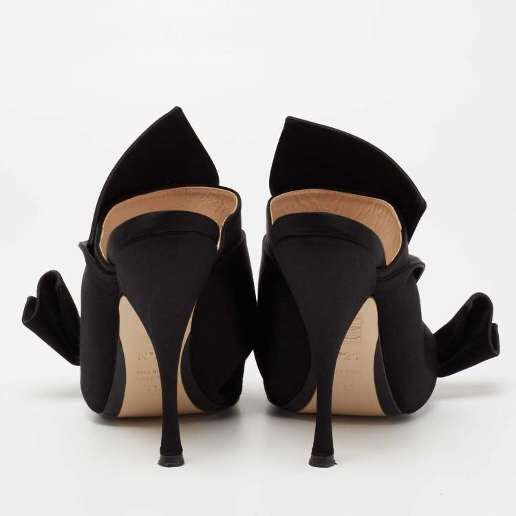Pre Owned N°21 Black Satin Ronny Pleated Mules Size 37