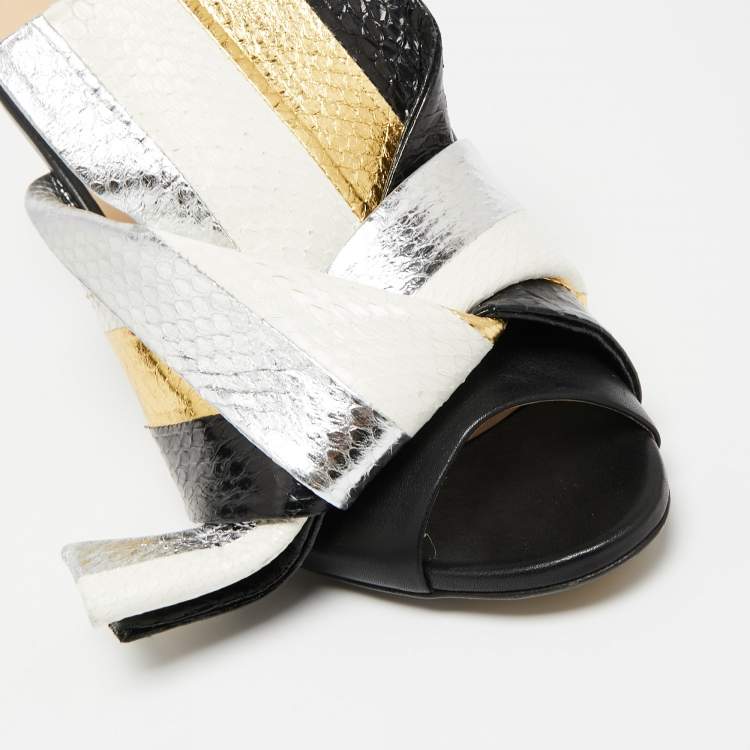 Pre Owned Nº21 Multicolor Python And Leather Knot Mule Size 41