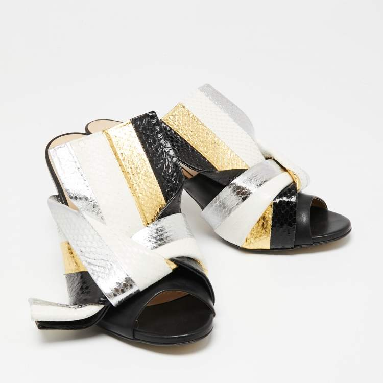Pre Owned Nº21 Multicolor Python And Leather Knot Mule Size 41