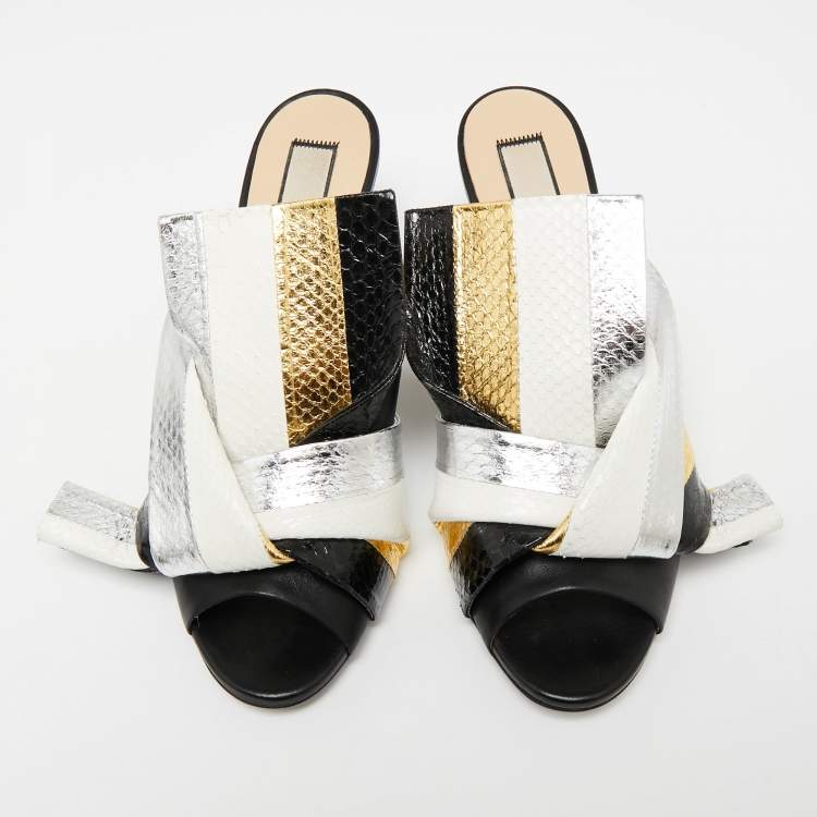Pre Owned Nº21 Multicolor Python And Leather Knot Mule Size 41