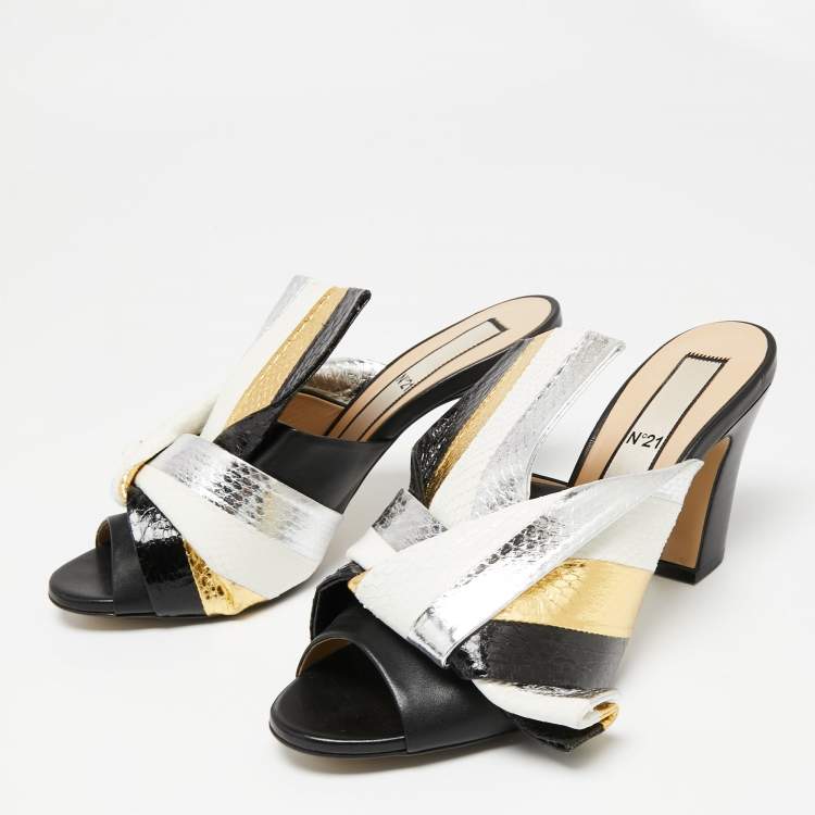 Pre Owned Nº21 Multicolor Python And Leather Knot Mule Size 41