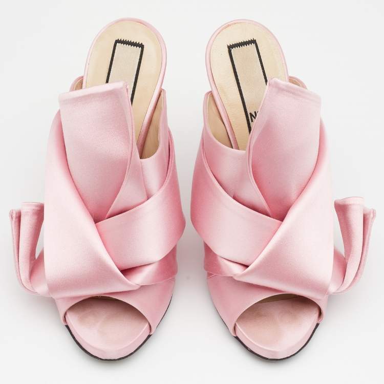 Pre Owned Nº21 Pink Satin Raso Knotted Mules Size 37