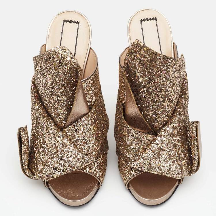 Nº21 Gold Glitter and Leather Knot Sandals Size 39.5 N21 | The Luxury ...