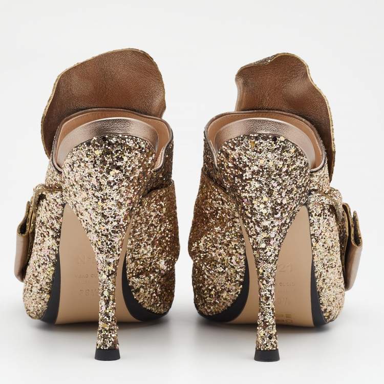 Nº21 Gold Glitter and Leather Knot Sandals Size 39.5 N21 | The Luxury ...