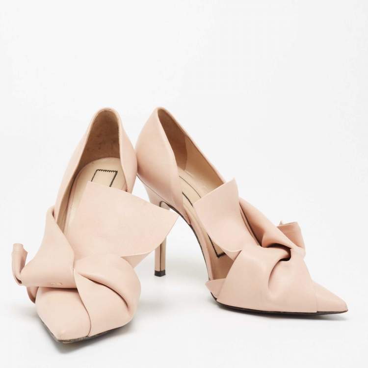 Pre Owned N° 21 Beige Leather Abstract Bow Pointed Toe Pumps Size 37