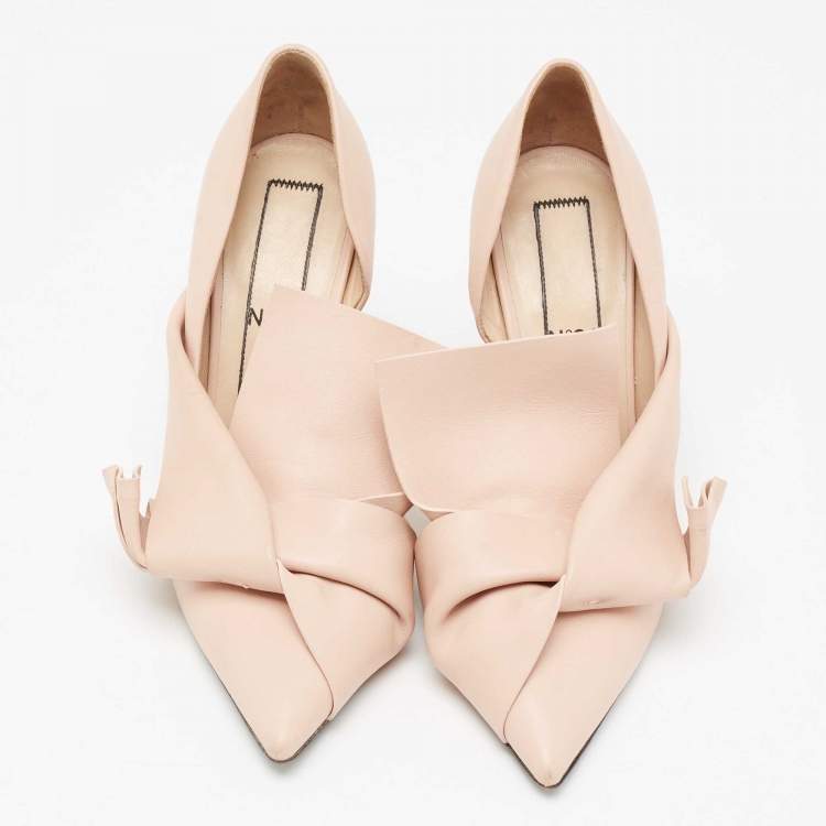 Pre Owned N° 21 Beige Leather Abstract Bow Pointed Toe Pumps Size 37
