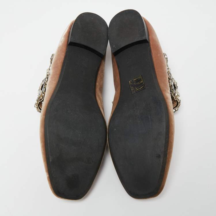 Pre Owned Nº21 Brown Velvet Crystal Embellished Ballet Flats Size 39.5