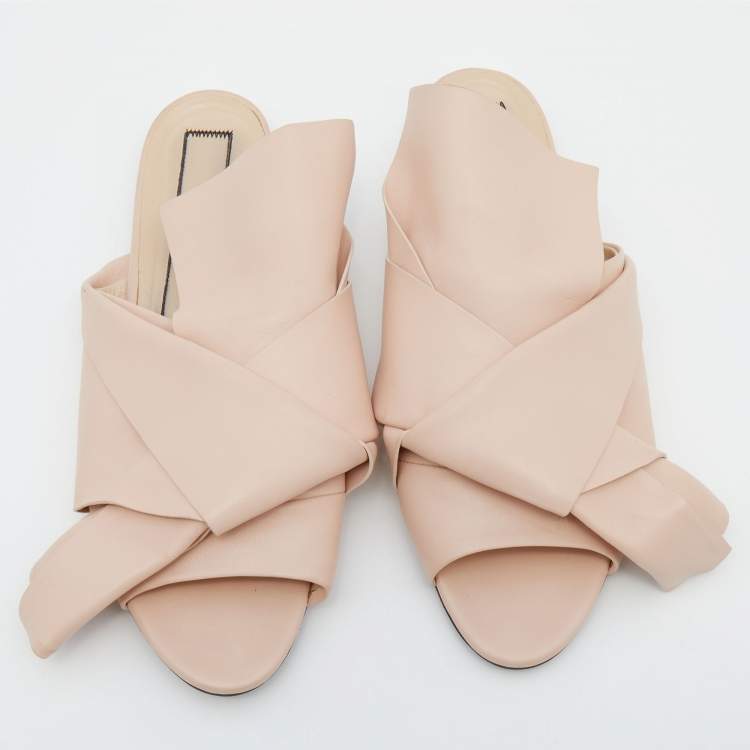 Pre Owned Nº21 Beige Leather Knot Flats Size 40